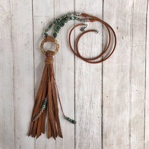 Hand Crafted Leather and Turquoise Lariat Necklace